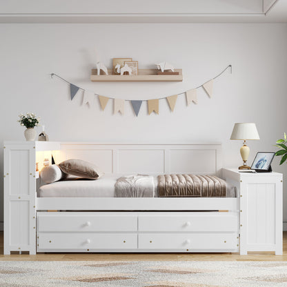 Daybed With Storage Shelves, Drawers, Trundle, Charging Station, LED Light, Desk And Cabinet - The Sleep Loft - Online Mattress Showroom NYC