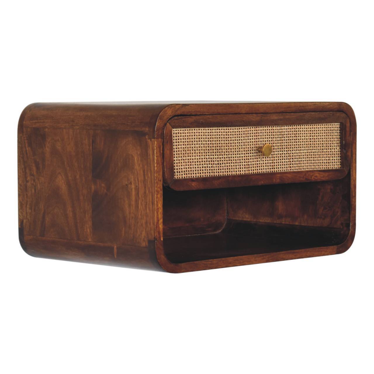 Wall Mounted Open Woven Bedside Table - Chestnut - The Sleep Loft - Online Mattress Showroom NYC