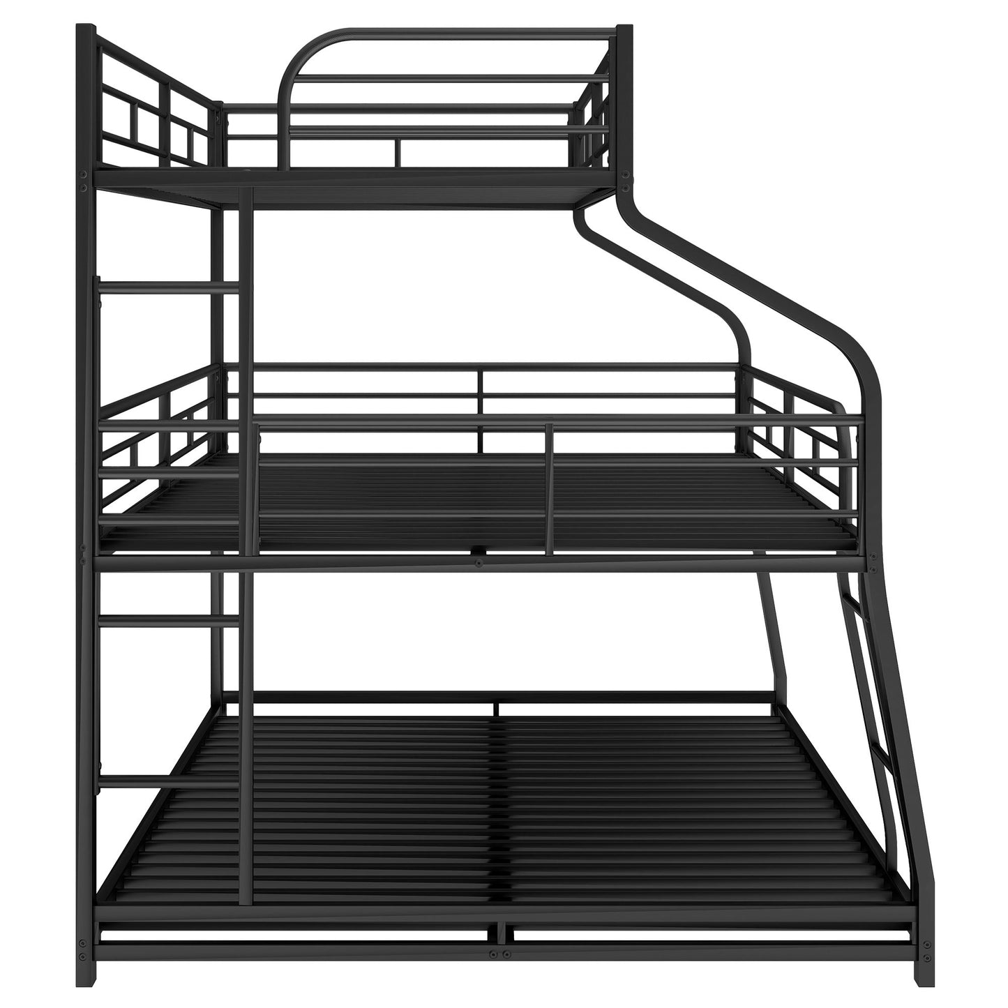 Twin Long / Full Long / Queen Triple Bunk Bed With Long And Short Ladder And Full-Length Guardrails - Black - The Sleep Loft - Online Mattress Showroom NYC