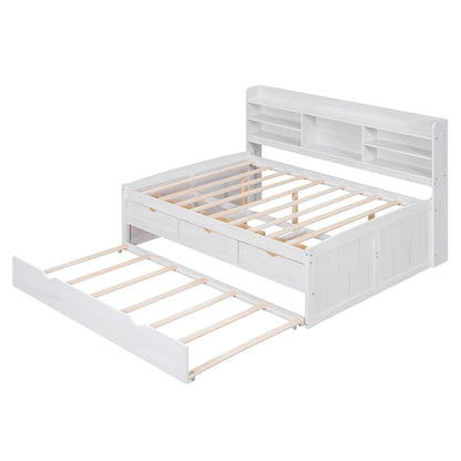 Captain Bed With Built In Bookshelves, 3 Storage Drawers, And Trundle - The Sleep Loft - Online Mattress Showroom NYC