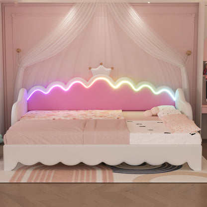 Extending Daybed With LED Lights, Modern Upholstered Princess Daybed With Crown Headboard - The Sleep Loft - Online Mattress Showroom NYC
