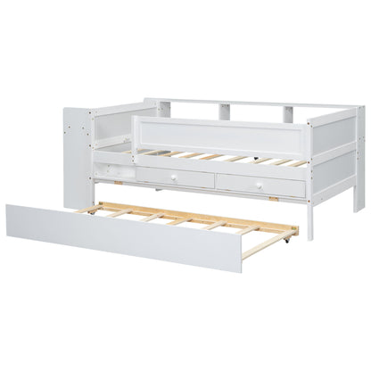 Twin Daybed With Drawers, Trundle, Headboard Storage, Study Desk, And USB Charging Station - White - The Sleep Loft - Online Mattress Showroom NYC