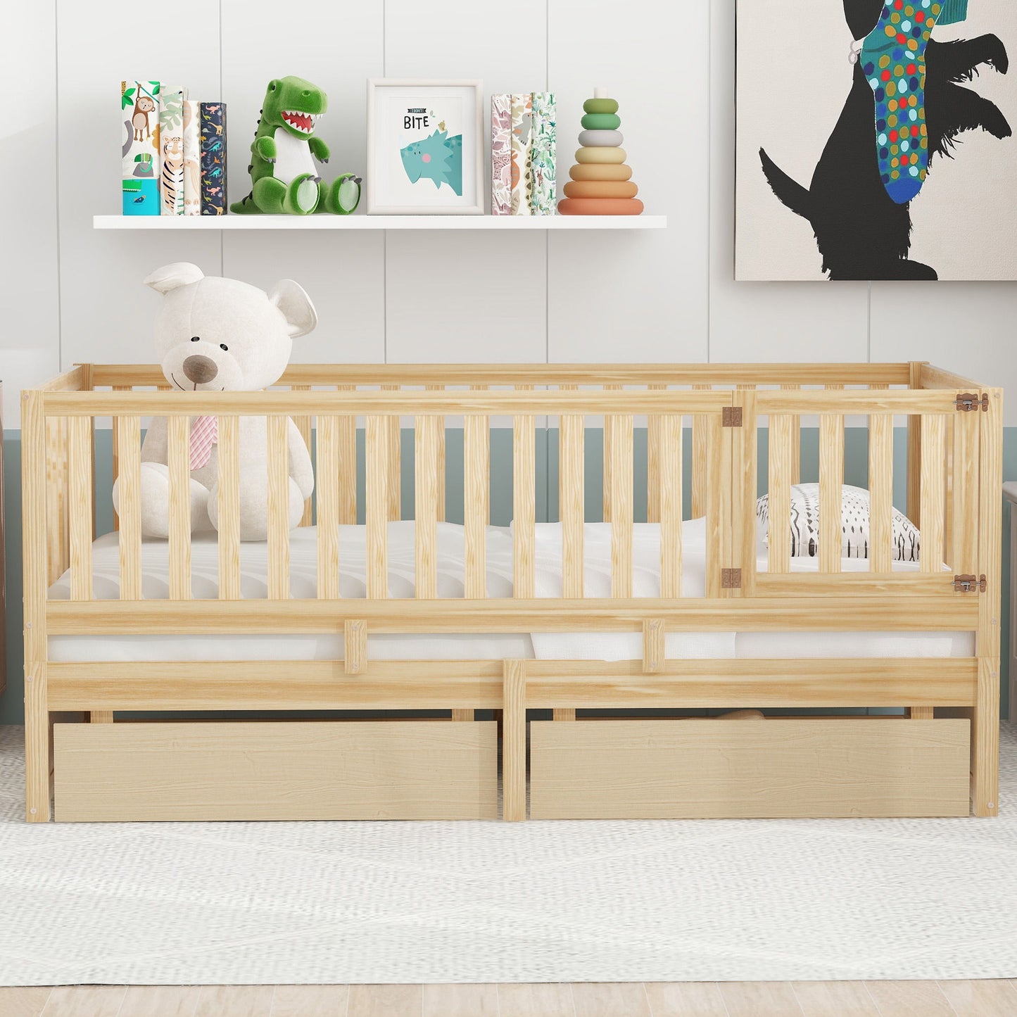Daybed With Fence Guardrails And 2 Drawers, Split Into Independent Floor Bed & Daybed - The Sleep Loft - Online Mattress Showroom NYC