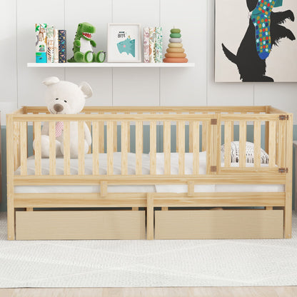 Daybed With Fence Guardrails And 2 Drawers, Split Into Independent Floor Bed & Daybed - The Sleep Loft - Online Mattress Showroom NYC