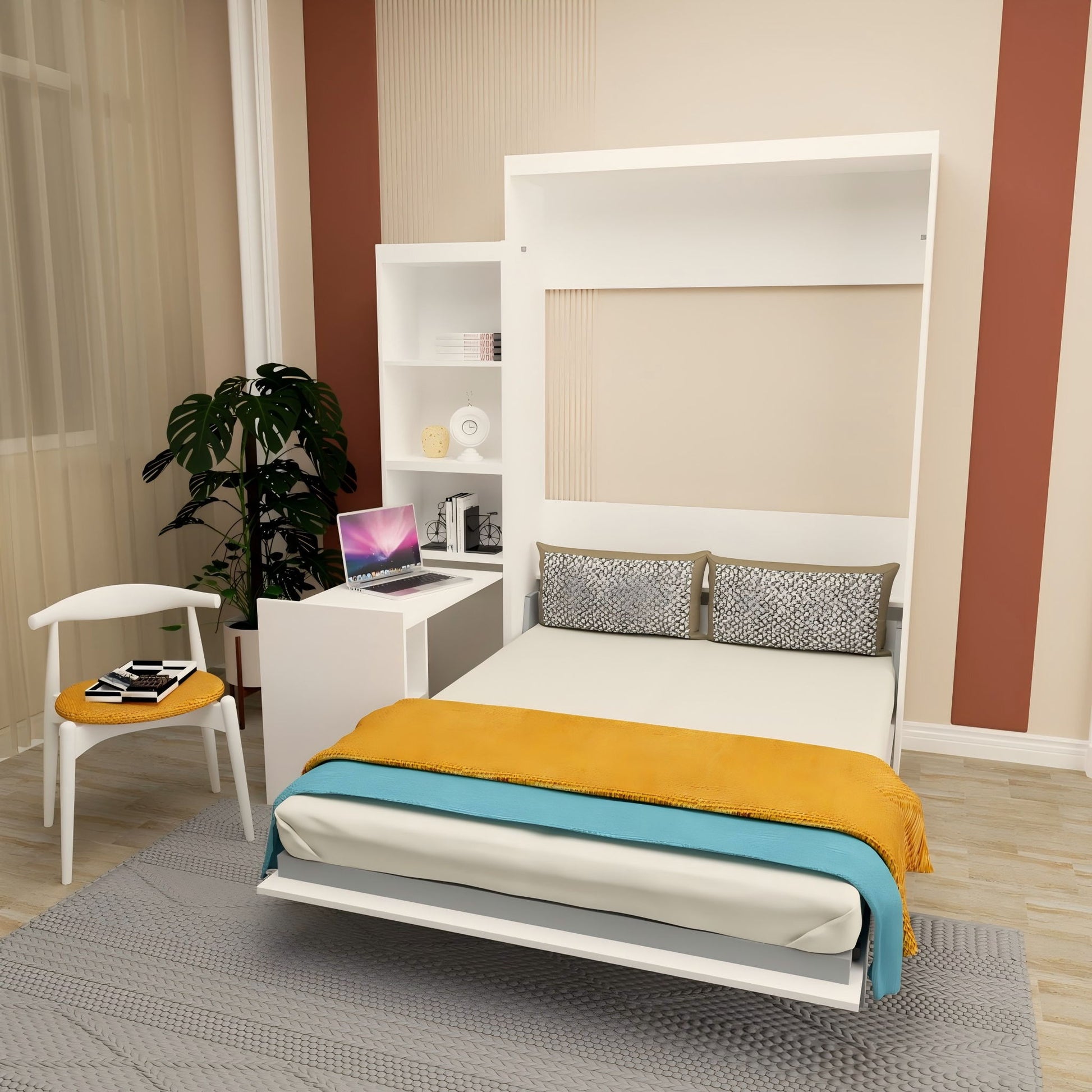 Morden Deisgn Vertical Murphy Bed With Shelf And Drawers For Bedroom Or Guestroom Wall Bed Space Saving Hidden Bed With New Style Gas Struts - The Sleep Loft - Online Mattress Showroom NYC