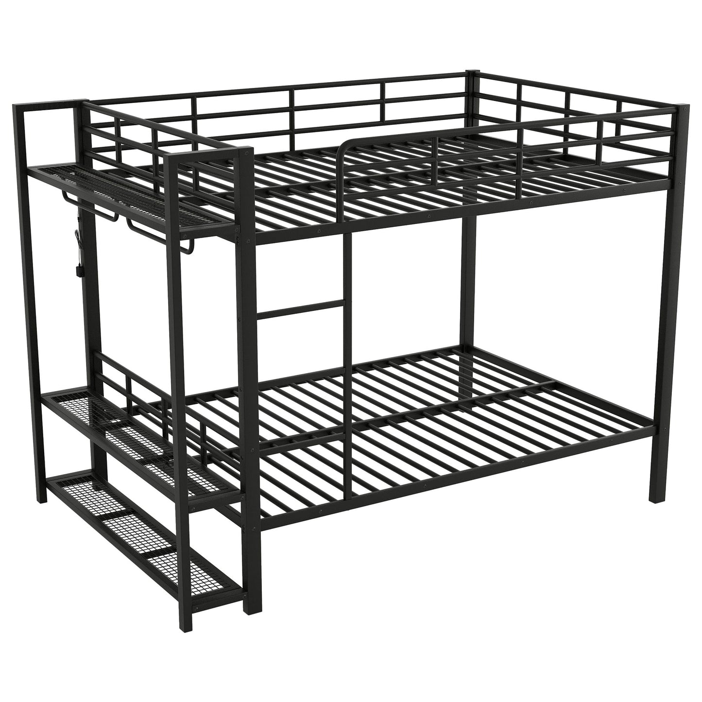 Bunk Bed With Storage Shelves, Clothes Hooks, LED Light - The Sleep Loft - Online Mattress Showroom NYC
