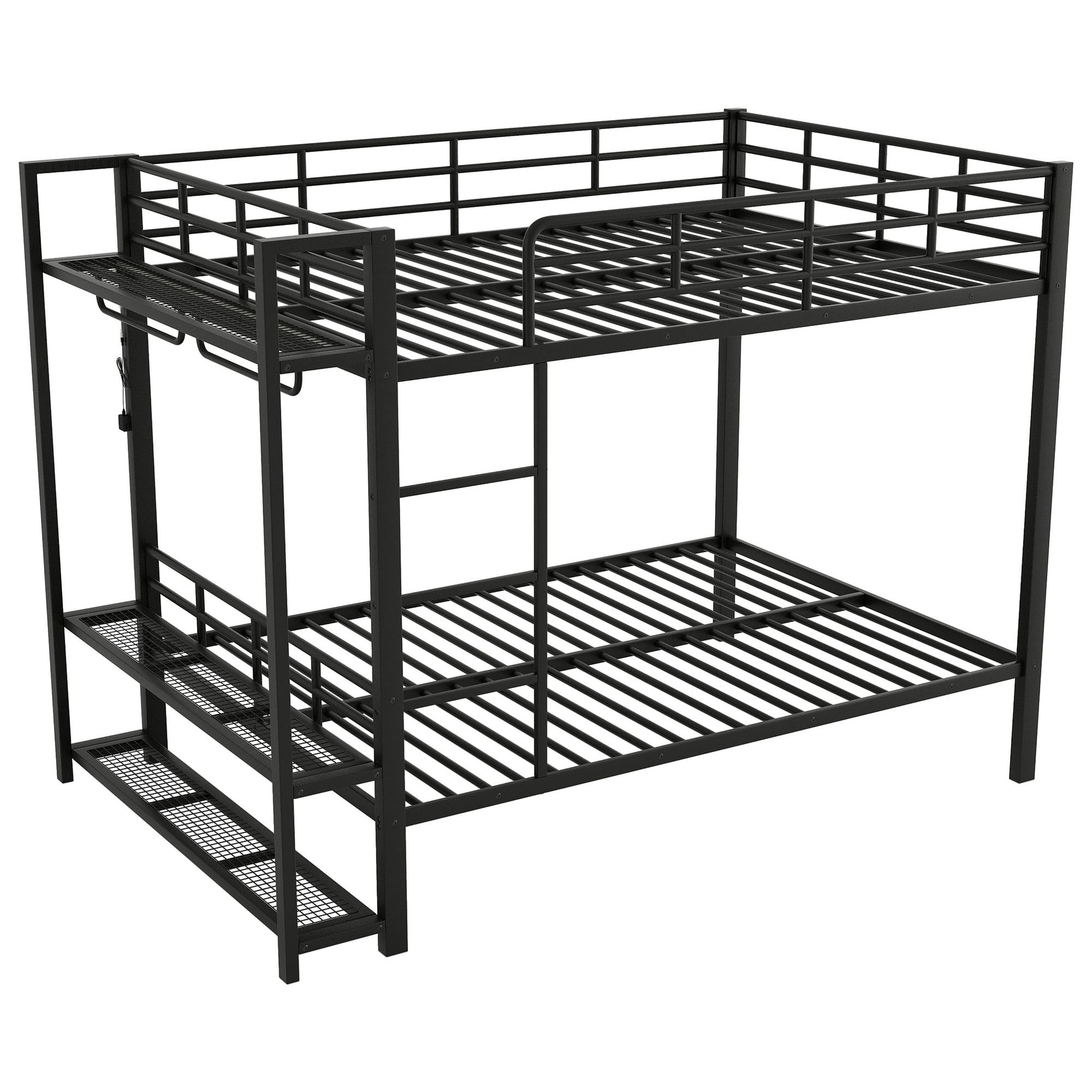 Bunk Bed With Storage Shelves, Clothes Hooks, LED Light - The Sleep Loft - Online Mattress Showroom NYC