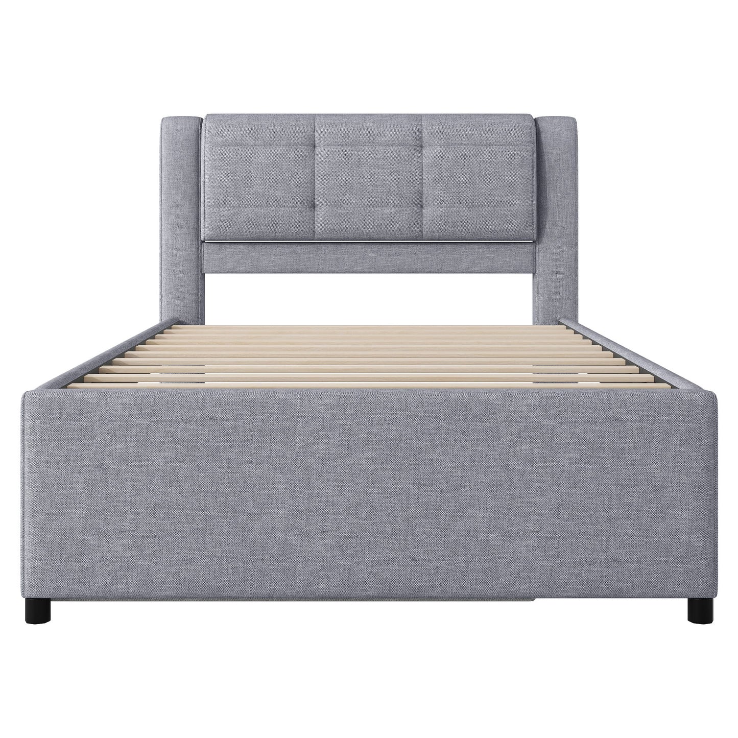 Upholstery Platform Bed With Trundle, Trundle Can Be Flat Or Erected - The Sleep Loft - Online Mattress Showroom NYC