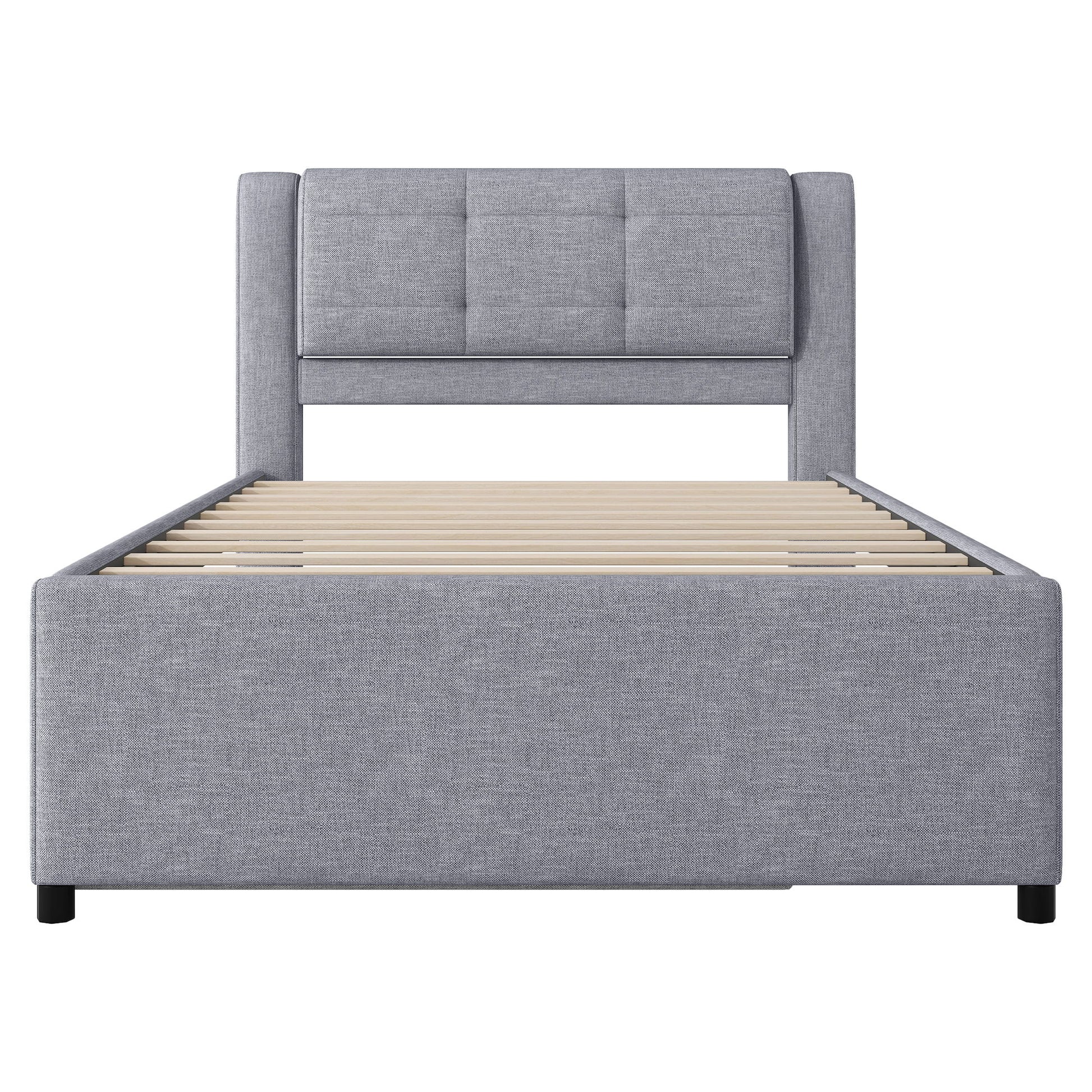 Upholstery Platform Bed With Trundle, Trundle Can Be Flat Or Erected - The Sleep Loft - Online Mattress Showroom NYC