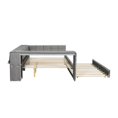Upholstered Platform Bed With Storage Shelves, Desk, Charging Station And Trundle - The Sleep Loft - Online Mattress Showroom NYC