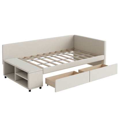 L Shaped Upholstered Platform Bed With Storage And Drawers - The Sleep Loft - Online Mattress Showroom NYC