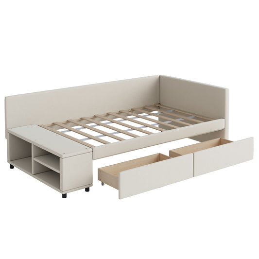 L Shaped Upholstered Platform Bed With Storage And Drawers - The Sleep Loft - Online Mattress Showroom NYC
