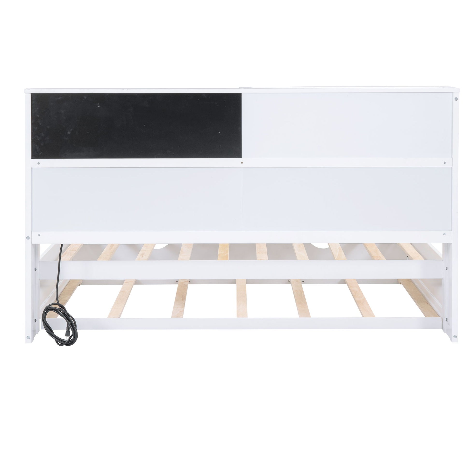 Twin Size Daybed With Storage Shelvesboard, Cork Board, USB Ports And Trundle - White - The Sleep Loft - Online Mattress Showroom NYC