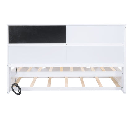 Twin Size Daybed With Storage Shelvesboard, Cork Board, USB Ports And Trundle - White - The Sleep Loft - Online Mattress Showroom NYC