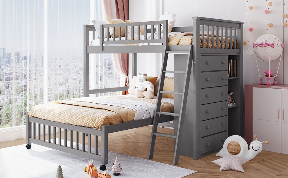 Bunk Bed With 6 Drawers And Flexible Shelves, Bottom Bed With Wheels - The Sleep Loft - Online Mattress Showroom NYC