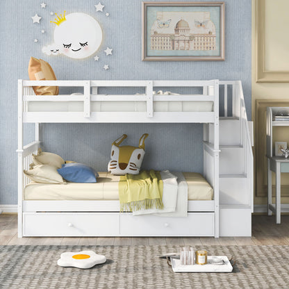 Stairway Bunk Bed With Storage And Guard Rail For Bedroom - The Sleep Loft - Online Mattress Showroom NYC