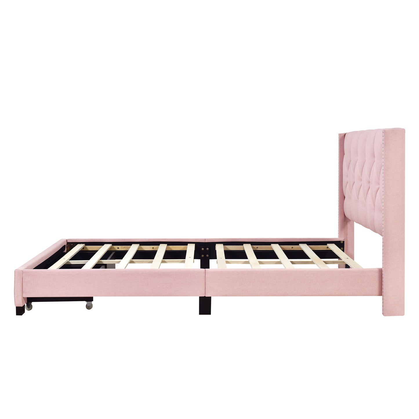 Queen Size Storage Bed Linen Upholstered Platform Bed & Two Drawers - Pink - The Sleep Loft - Online Mattress Showroom NYC