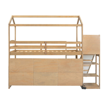 House Loft Bed With Slide, Storage Shelves And Light, Climbing Ramp - The Sleep Loft - Online Mattress Showroom NYC