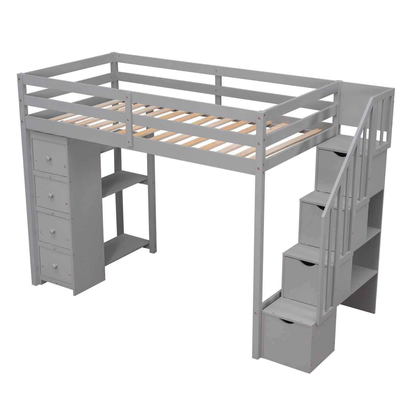 Loft Bed With Storage Drawers And Stairs With Shelves - The Sleep Loft - Online Mattress Showroom NYC