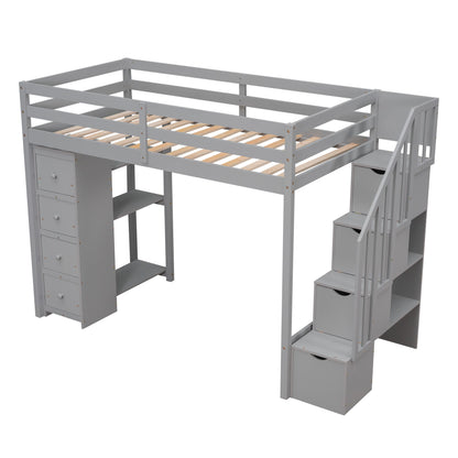 Loft Bed With Storage Drawers And Stairs With Shelves - The Sleep Loft - Online Mattress Showroom NYC