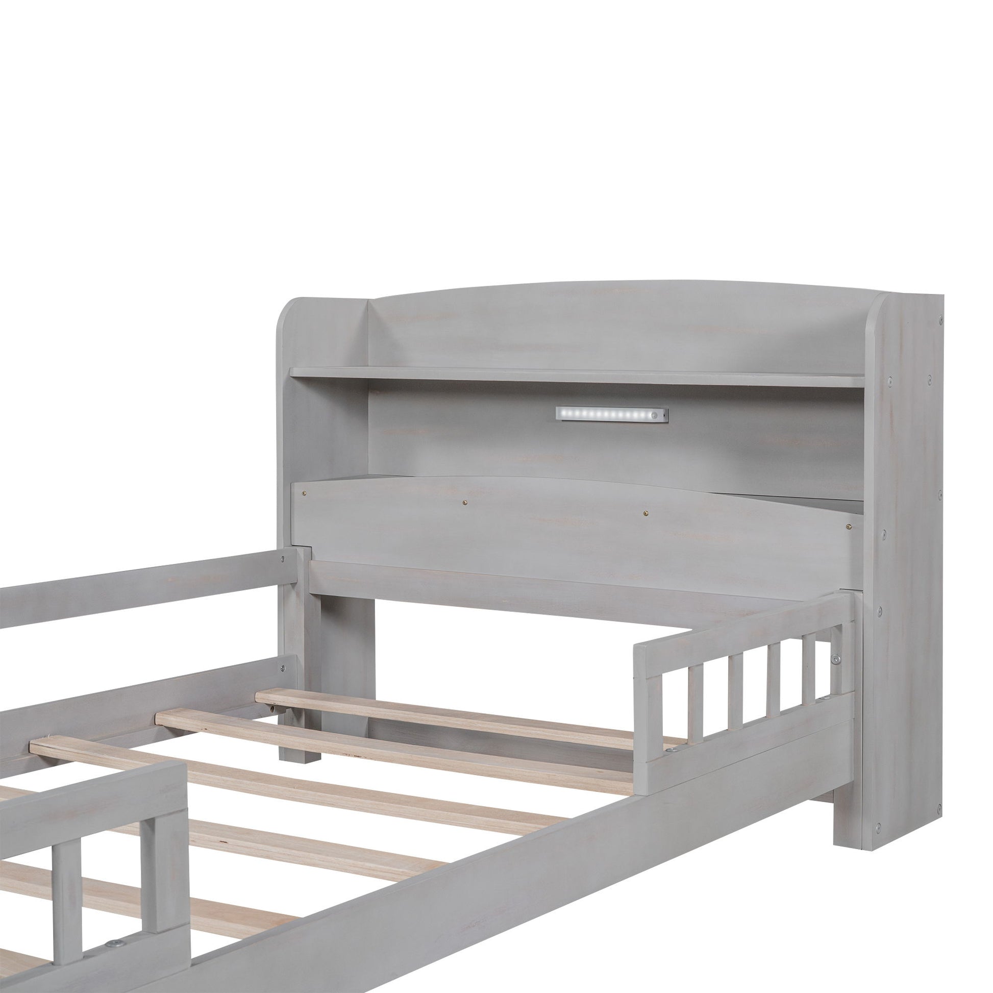 Wood Platform Bed With Built In LED Light, Storage Headboard And Guardrail - The Sleep Loft - Online Mattress Showroom NYC