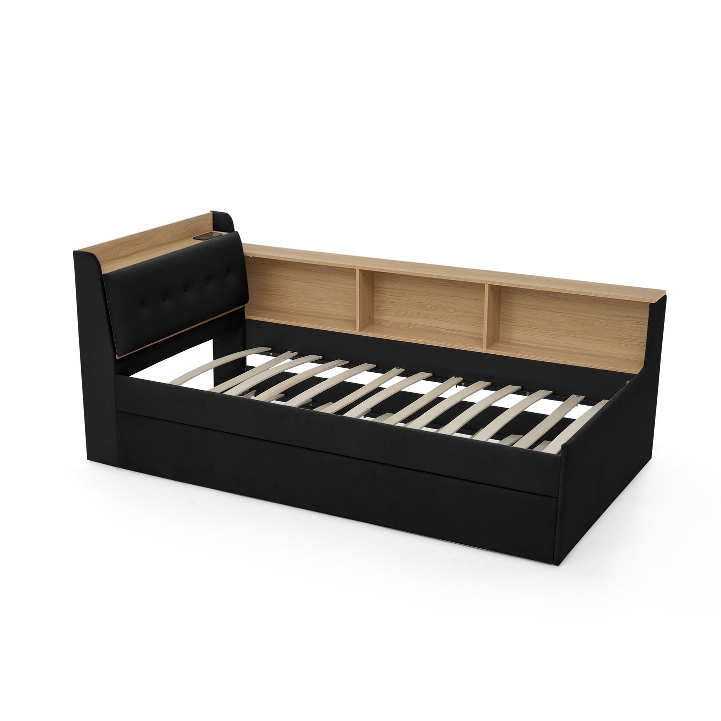 Upholstered Daybed With Storage Headboard, Wireless Charging, LED Lights - The Sleep Loft - Online Mattress Showroom NYC