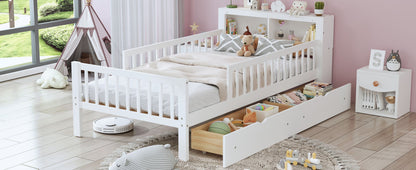 Bed With Headboard Storage Rack, 2 Under Bed Drawers, 3 Side Guardrails For Safety - The Sleep Loft - Online Mattress Showroom NYC