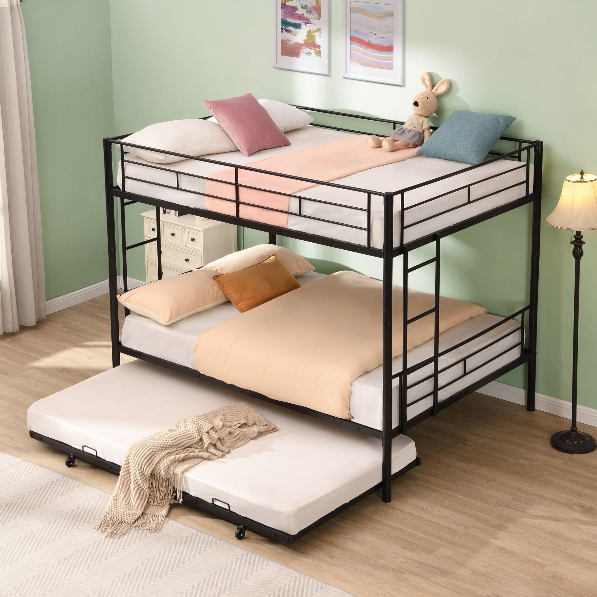 Full Over Full Modern Metal Bunk Bed With Trundle - Black - The Sleep Loft - Online Mattress Showroom NYC