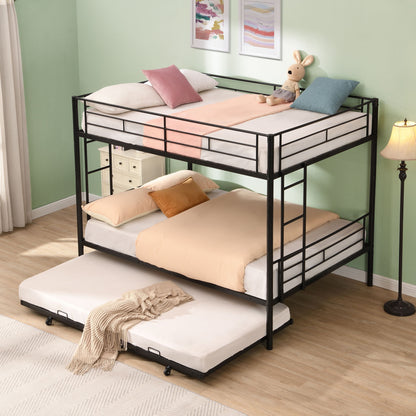 Full Over Full Modern Metal Bunk Bed With Trundle - Black - The Sleep Loft - Online Mattress Showroom NYC