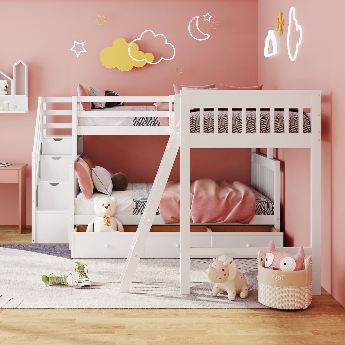 Solid L Shaped Bunk Bed With 3 Drawers, Ladder And Staircase - The Sleep Loft - Online Mattress Showroom NYC