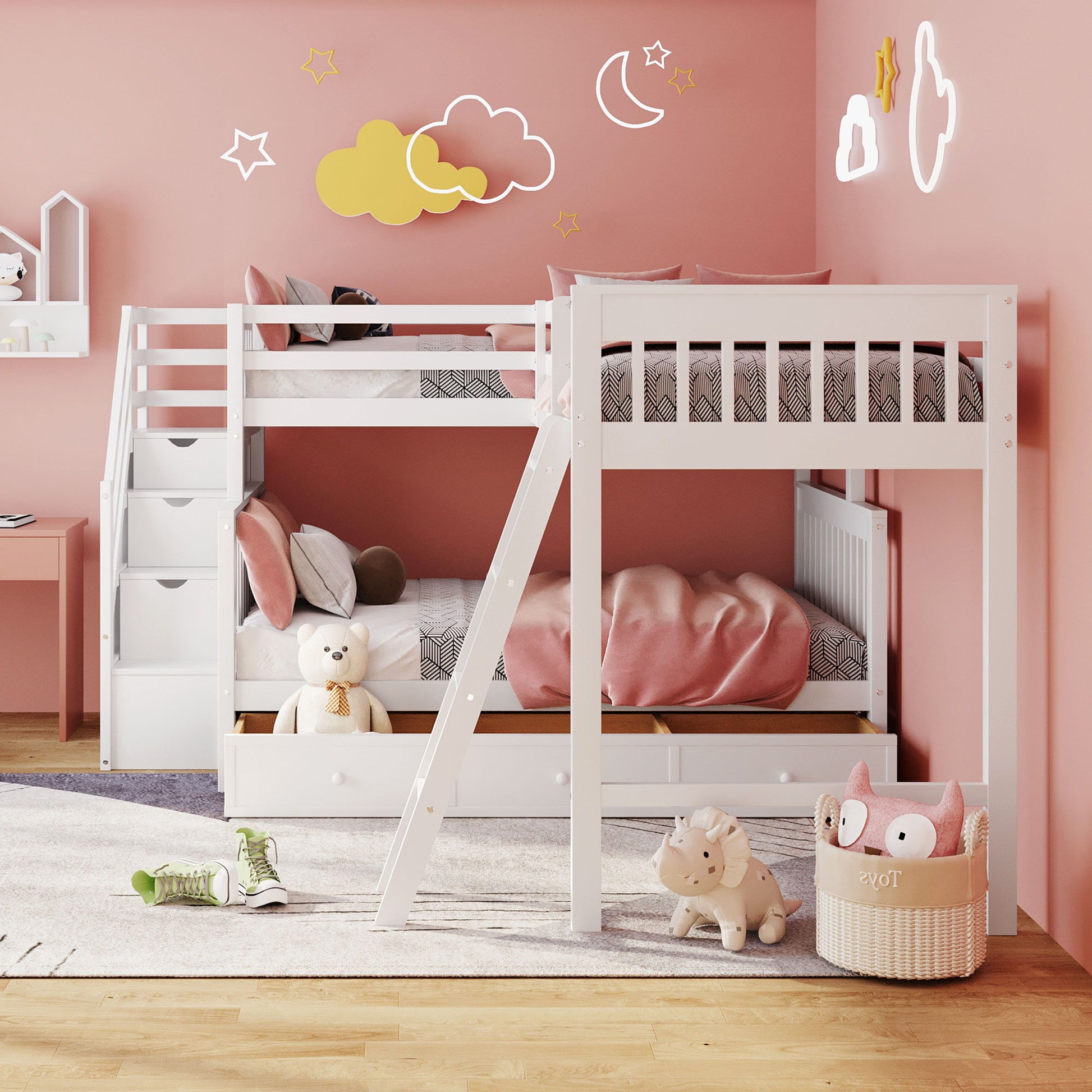 Solid L Shaped Bunk Bed With 3 Drawers, Ladder And Staircase - The Sleep Loft - Online Mattress Showroom NYC