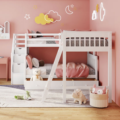 Solid L Shaped Bunk Bed With 3 Drawers, Ladder And Staircase - The Sleep Loft - Online Mattress Showroom NYC
