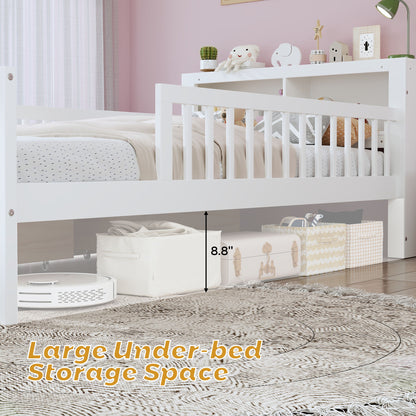 Bed With Headboard Storage Rack, 2 Under Bed Drawers, 3 Side Guardrails For Safety - The Sleep Loft - Online Mattress Showroom NYC