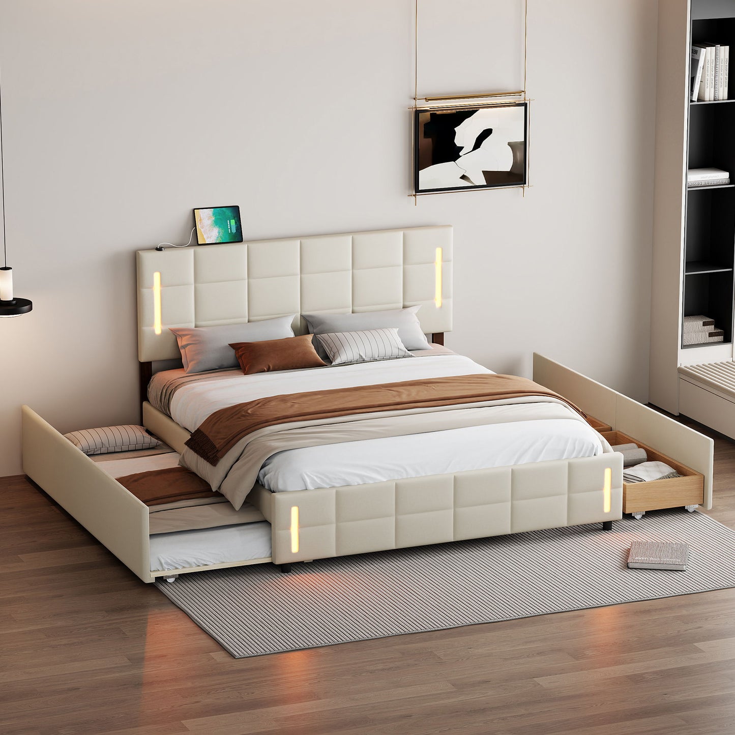 Upholstered Platform Bed With Trundle & Drawers - The Sleep Loft - Online Mattress Showroom NYC