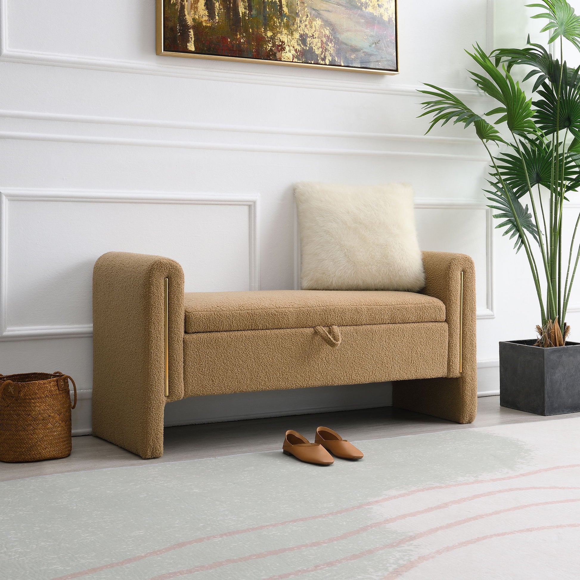 Modern Teddy Upholstered Large Bed End Bench With Arms And Storage - The Sleep Loft - Online Mattress Showroom NYC
