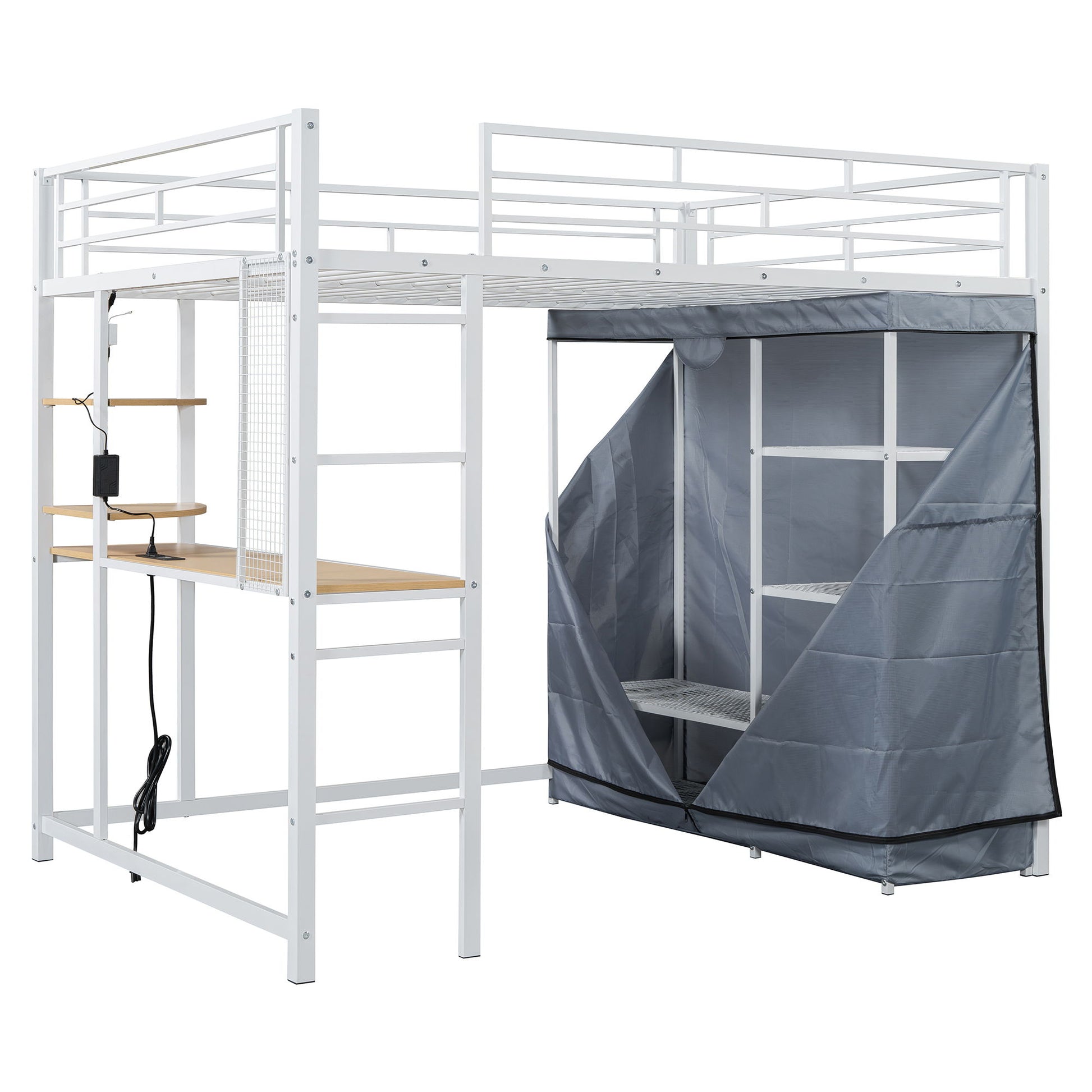 Loft Bed With Desk, Shelves, Power Outlet, LED Light And Wardrobe - The Sleep Loft - Online Mattress Showroom NYC