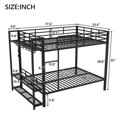 Bunk Bed With Storage Shelves, Clothes Hooks, LED Light - The Sleep Loft - Online Mattress Showroom NYC