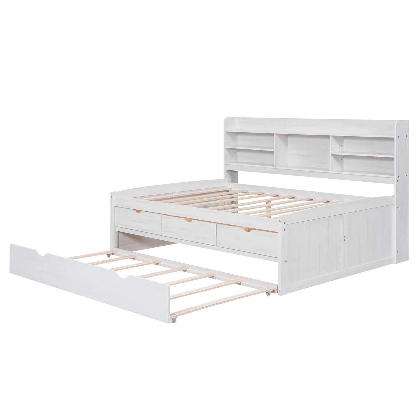 Captain Bed With Built In Bookshelves, 3 Storage Drawers, And Trundle - The Sleep Loft - Online Mattress Showroom NYC