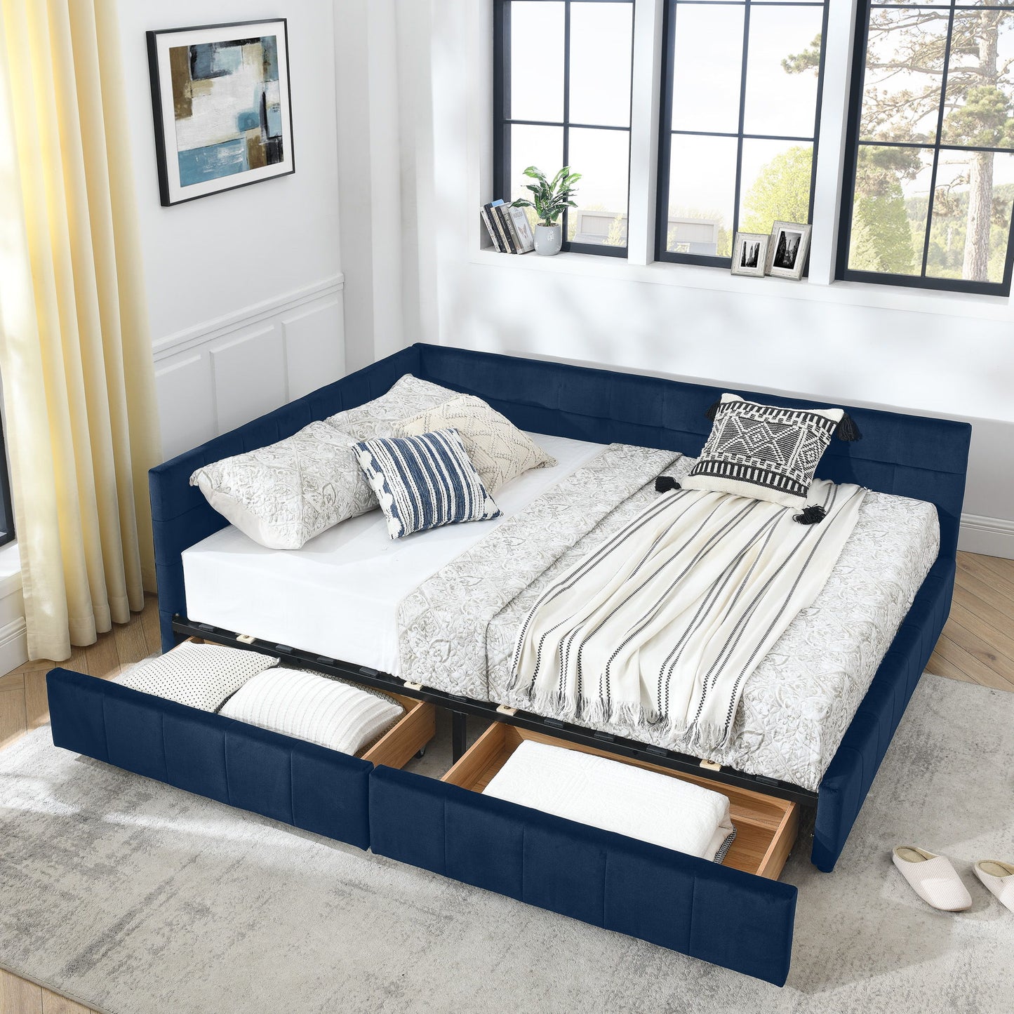 Upholstered Bed Frame With Tufted Backrest And Armrests - The Sleep Loft - Online Mattress Showroom NYC