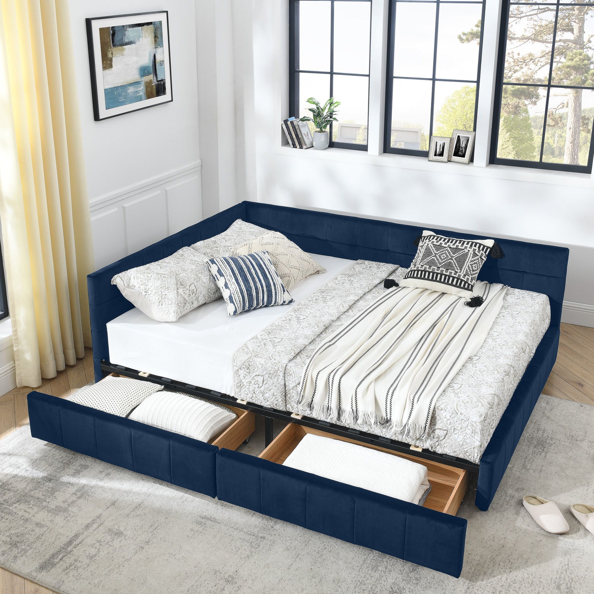 Upholstered Bed Frame With Tufted Backrest And Armrests - The Sleep Loft - Online Mattress Showroom NYC