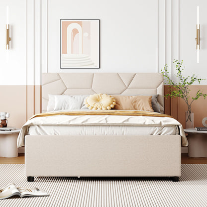 Upholstered Platform Bed With Brick Pattern Headboard And Twin Long Size Trundle - The Sleep Loft - Online Mattress Showroom NYC