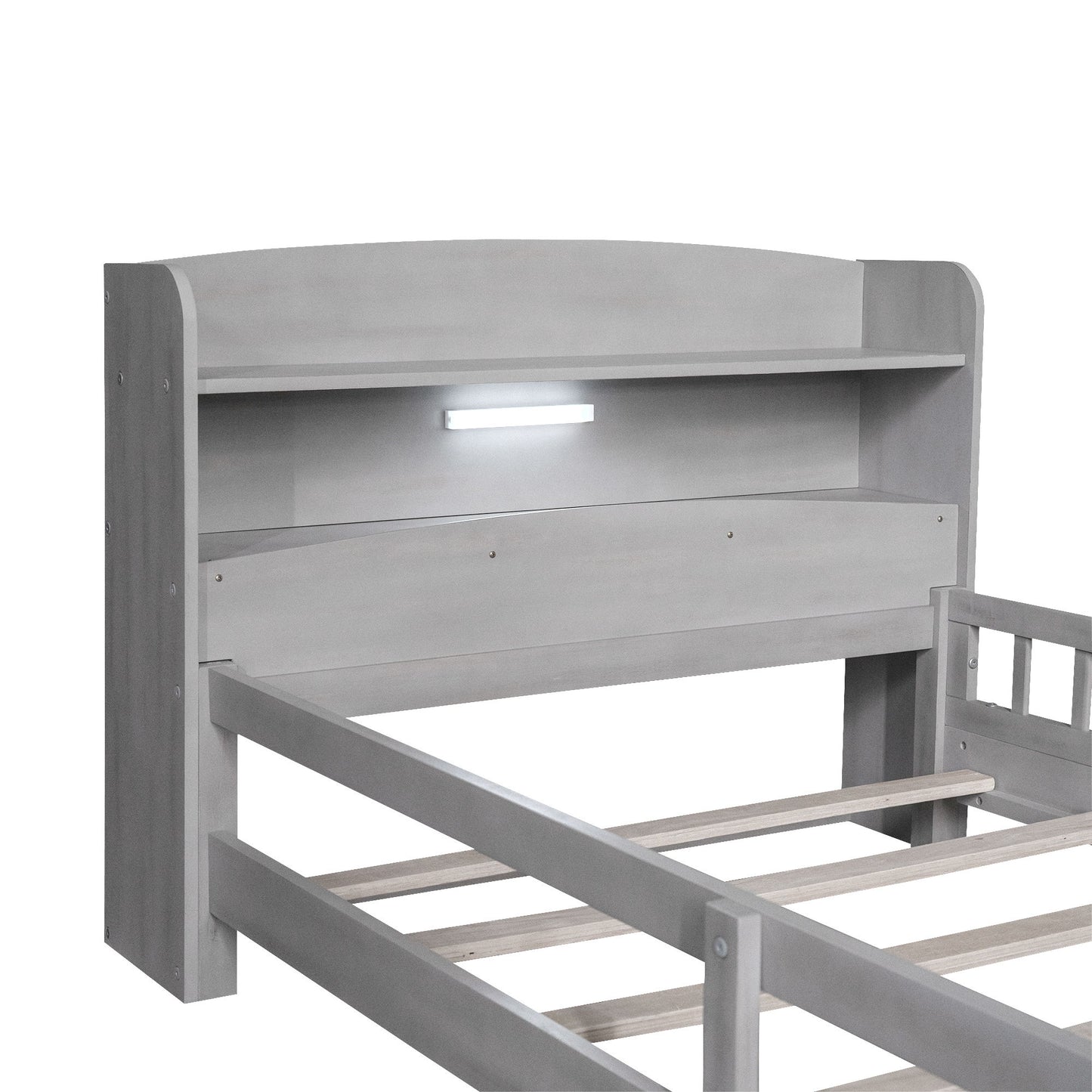 Wood Platform Bed With Built In LED Light, Storage Headboard And Guardrail - The Sleep Loft - Online Mattress Showroom NYC