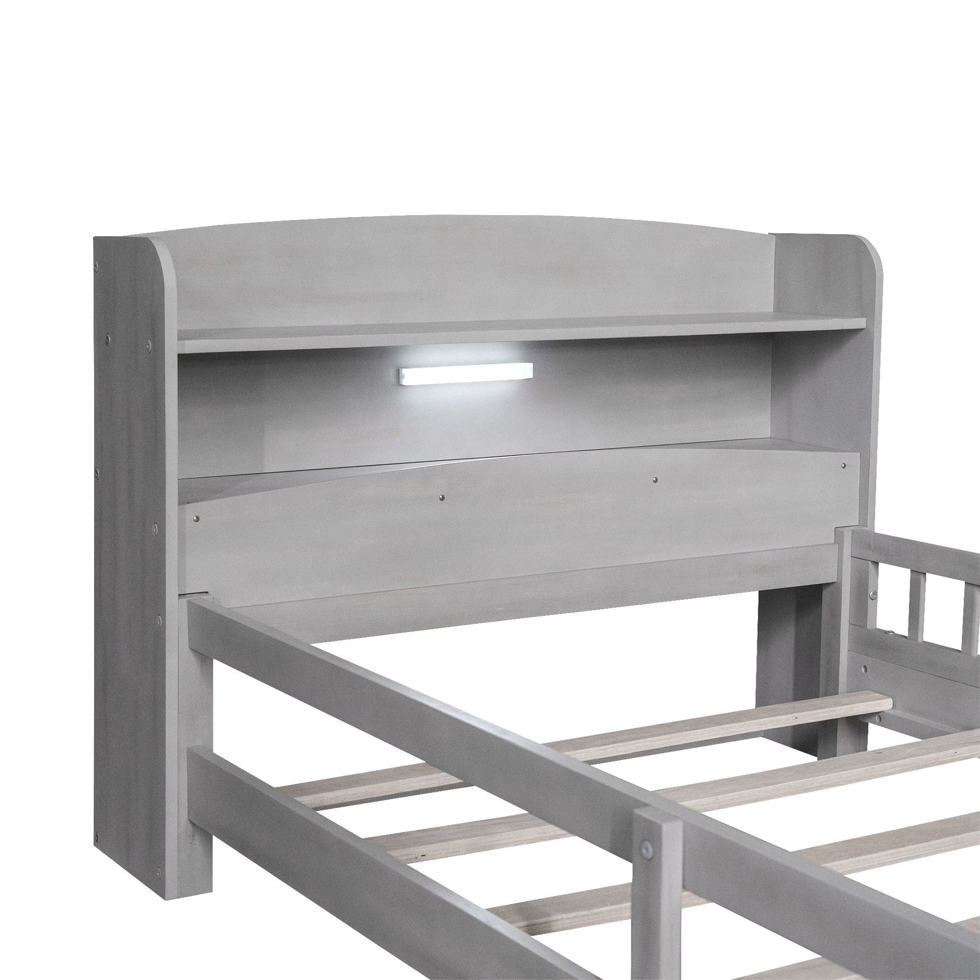 Wood Platform Bed With Built In LED Light, Storage Headboard And Guardrail - The Sleep Loft - Online Mattress Showroom NYC