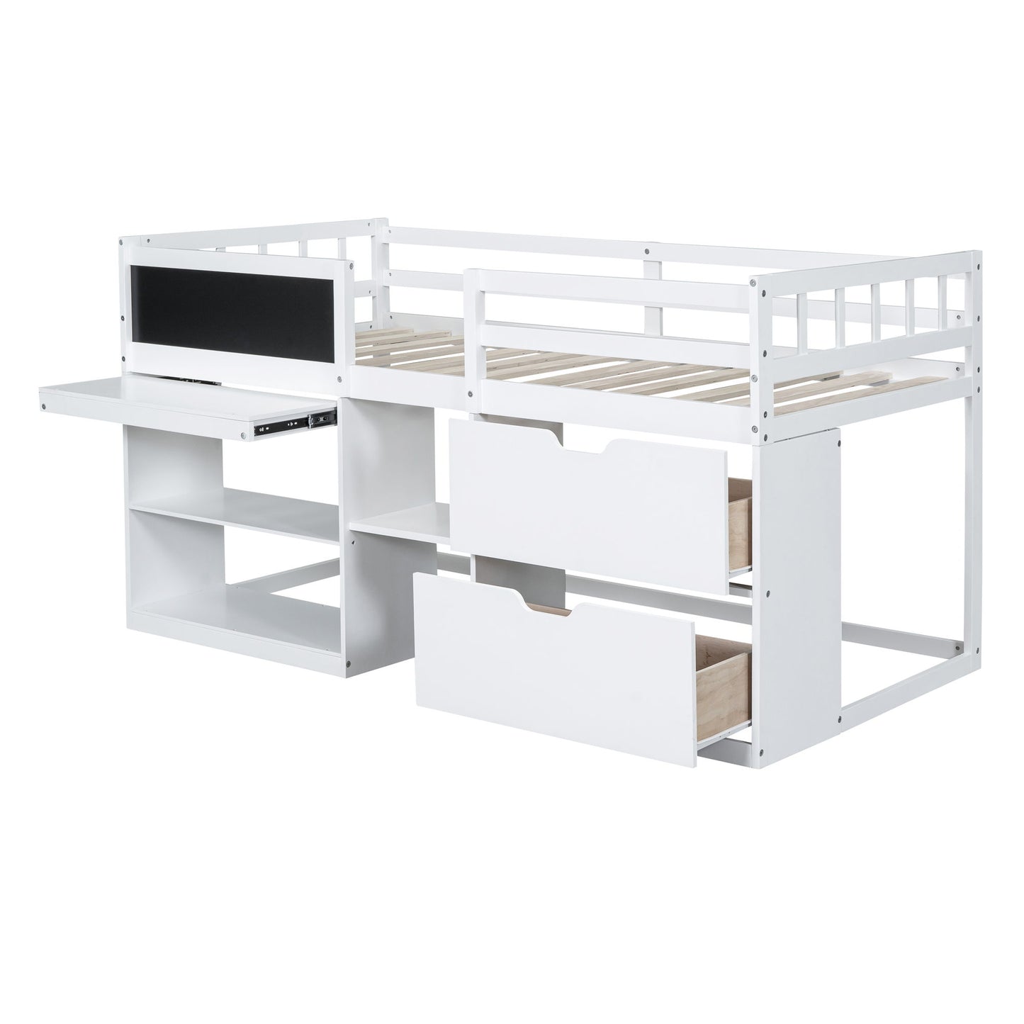 Low Loft Bed With Rolling Desk, Shelf And Drawers - The Sleep Loft - Online Mattress Showroom NYC