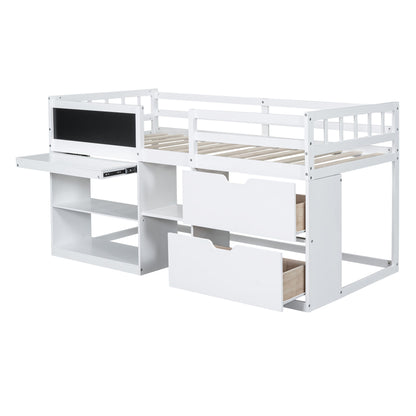 Low Loft Bed With Rolling Desk, Shelf And Drawers - The Sleep Loft - Online Mattress Showroom NYC