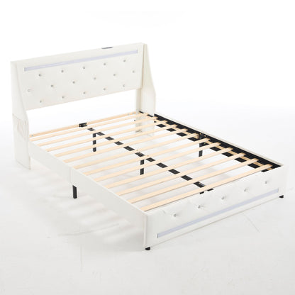 Wingback Upholstered Bed Frame With LED Lights, Charging Station - The Sleep Loft - Online Mattress Showroom NYC