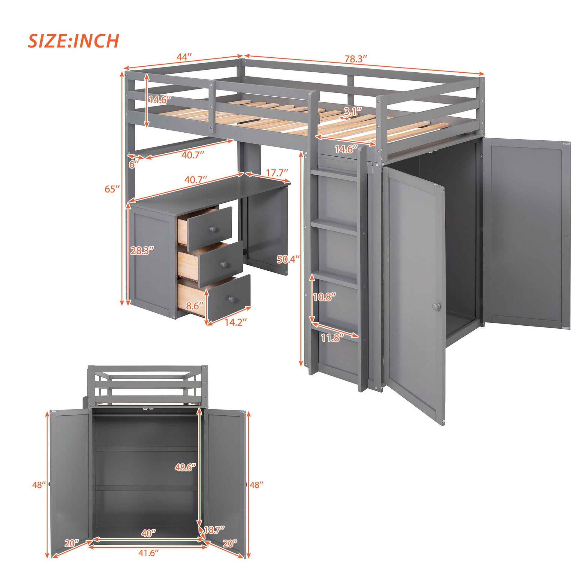 Loft Bed With Drawers, Desk, And Wardrobe - The Sleep Loft - Online Mattress Showroom NYC