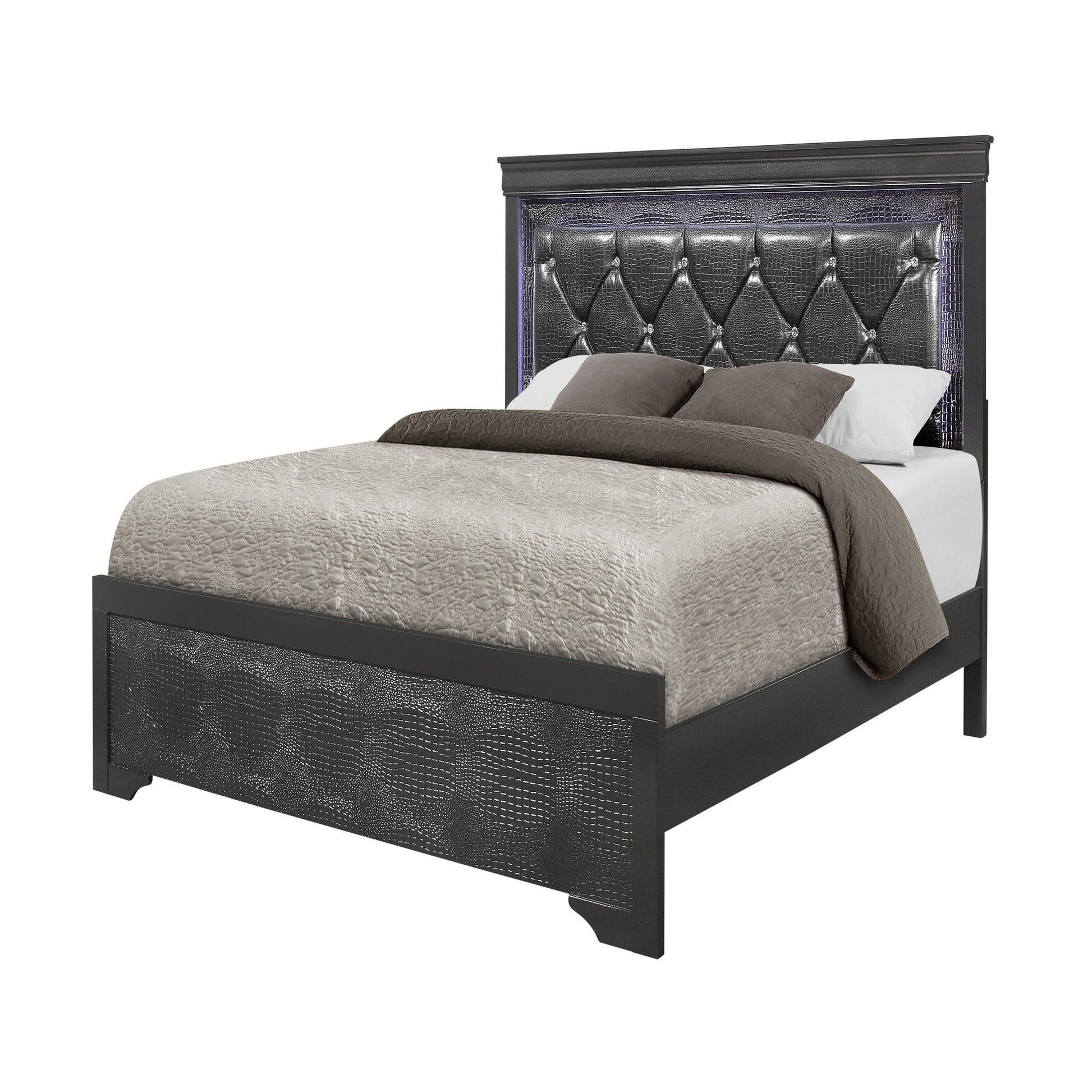 Shaker - Bed With LED Lighting And Crystal Inspired Tufted Headboard - The Sleep Loft - Online Mattress Showroom NYC