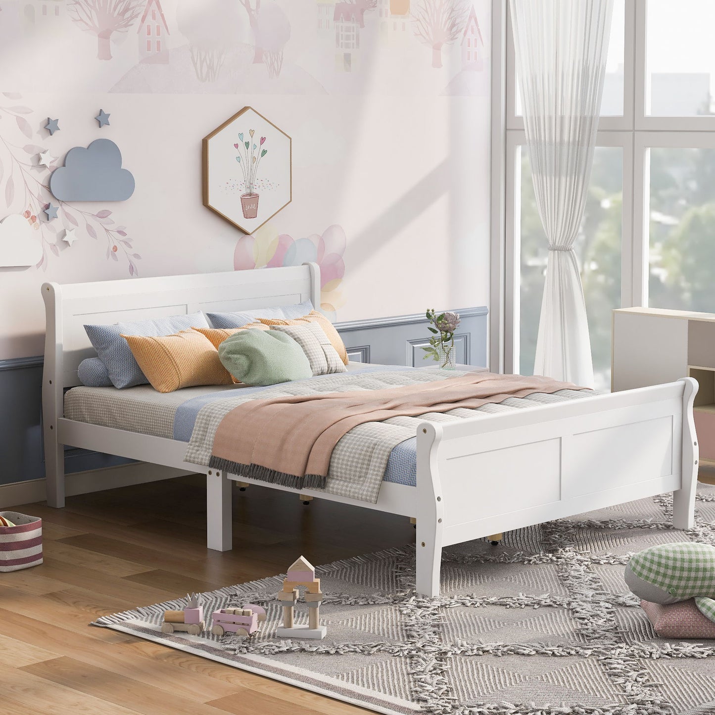 Platform Bed Frame Mattress Foundation Sleigh Bed With Headboard / Footboard / Wood Slat Suppor - The Sleep Loft - Online Mattress Showroom NYC