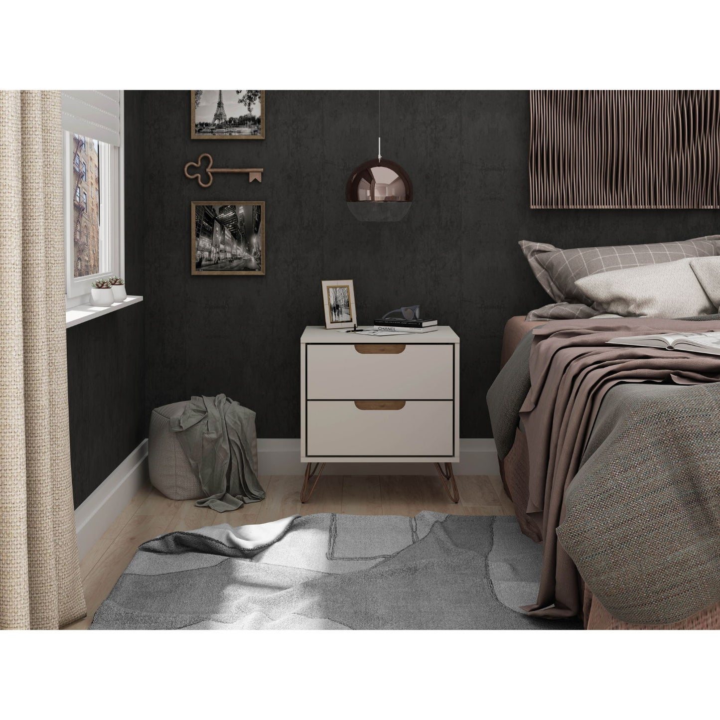 Rockefeller - Nightstand With 2 Drawers - Off White - The Sleep Loft - Online Mattress Showroom NYC